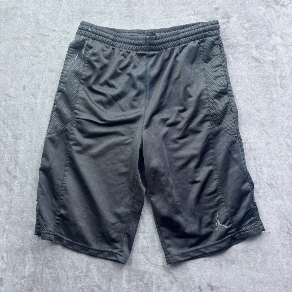 Jordan Mens Black Basketball Shorts Mesh Panels Jumpman Logo Size L